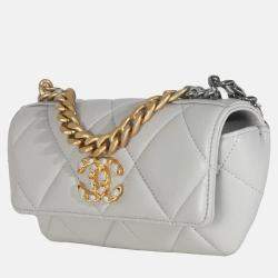 Pre Owned Chanel Grey Quilted Lambskin Chanel 19 Sunglasses Case With Chain