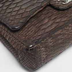 Pre Owned Chanel Dark Brown Python Medium Classic Double Flap Bag