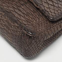 Pre Owned Chanel Dark Brown Python Medium Classic Double Flap Bag