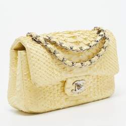 Pre Owned Chanel Yellow Python Small Beaded Classic Single Flap Bag