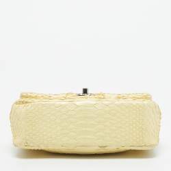 Pre Owned Chanel Yellow Python Small Beaded Classic Single Flap Bag