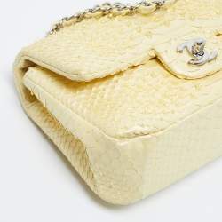Pre Owned Chanel Yellow Python Small Beaded Classic Single Flap Bag