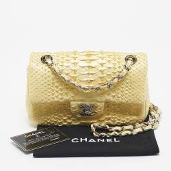 Pre Owned Chanel Yellow Python Small Beaded Classic Single Flap Bag