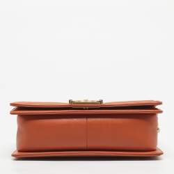 Pre Owned Chanel Orange Quilted Leather Medium Classic Boy Flap Bag