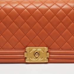 Pre Owned Chanel Orange Quilted Leather Medium Classic Boy Flap Bag