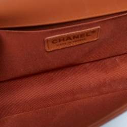 Pre Owned Chanel Orange Quilted Leather Medium Classic Boy Flap Bag
