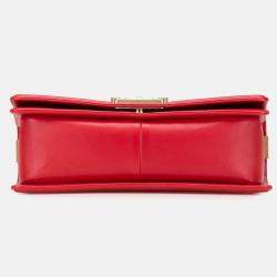 Pre Owned Chanel Red Old Medium Quilted Lambskin Boy Flap