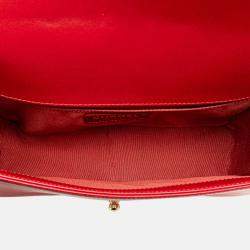 Pre Owned Chanel Red Old Medium Quilted Lambskin Boy Flap