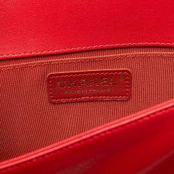 Pre Owned Chanel Red Old Medium Quilted Lambskin Boy Flap