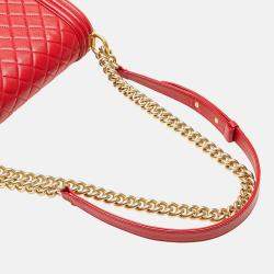 Pre Owned Chanel Red Old Medium Quilted Lambskin Boy Flap