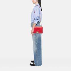 Pre Owned Chanel Red Old Medium Quilted Lambskin Boy Flap