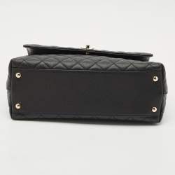 Pre Owned Chanel Black Quilted Caviar Leather Medium Coco Top Handle Bag