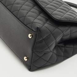 Pre Owned Chanel Black Quilted Caviar Leather Medium Coco Top Handle Bag