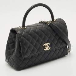 Pre Owned Chanel Black Quilted Caviar Leather Medium Coco Top Handle Bag