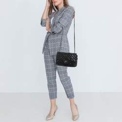 مملوكة مسبقًا Chanel Navy Blue/Black Quilted Sequins and Satin Medium Classic Single Flap Bag