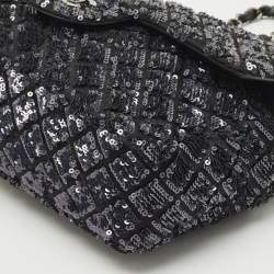 مملوكة مسبقًا Chanel Navy Blue/Black Quilted Sequins and Satin Medium Classic Single Flap Bag