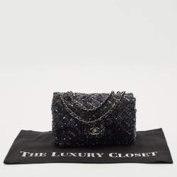 مملوكة مسبقًا Chanel Navy Blue/Black Quilted Sequins and Satin Medium Classic Single Flap Bag