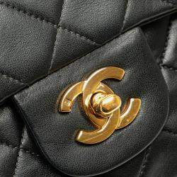 Pre Owned Chanel Black Small Classic Lambskin Double Flap