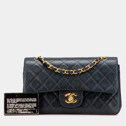 Pre Owned Chanel Black Small Classic Lambskin Double Flap