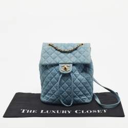 Pre Owned Chanel Light Blue Quilted Denim Small Urban Spirit Backpack