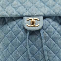 Pre Owned Chanel Light Blue Quilted Denim Small Urban Spirit Backpack