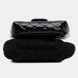 Pre Owned Chanel Black Mini Patent Lace Kiss Lock Flap Double Bag
