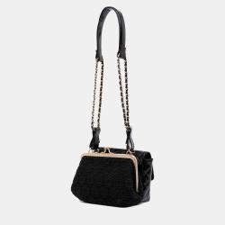 Pre Owned Chanel Black Mini Patent Lace Kiss Lock Flap Double Bag
