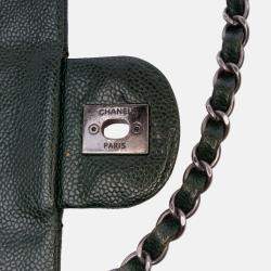 Pre Owned Chanel Green Medium Quilted Iridescent Caviar Easy Flap