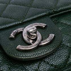 Pre Owned Chanel Green Medium Quilted Iridescent Caviar Easy Flap