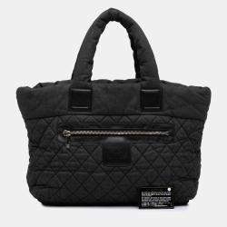 Pre Owned Chanel Black Large Quilted Denim Coco Cocoon Tote