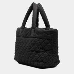 Pre Owned Chanel Black Large Quilted Denim Coco Cocoon Tote