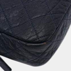 Pre Owned Chanel Navy Blue Small Quilted Distressed Calfskin Easy Flap