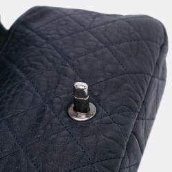 Pre Owned Chanel Navy Blue Small Quilted Distressed Calfskin Easy Flap