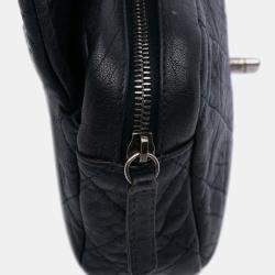 Pre Owned Chanel Navy Blue Small Quilted Distressed Calfskin Easy Flap