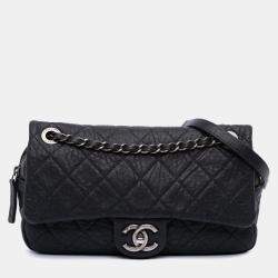 Pre Owned Chanel Navy Blue Small Quilted Distressed Calfskin Easy Flap