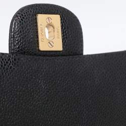 Pre Owned Chanel Black Quilted Caviar Leather Medium Classic Double Flap Bag