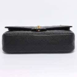 Pre Owned Chanel Black Quilted Caviar Leather Medium Classic Double Flap Bag