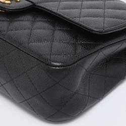 Pre Owned Chanel Black Quilted Caviar Leather Medium Classic Double Flap Bag