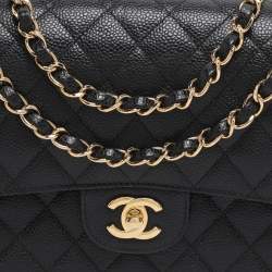 Pre Owned Chanel Black Quilted Caviar Leather Medium Classic Double Flap Bag