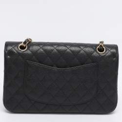 Pre Owned Chanel Black Quilted Caviar Leather Medium Classic Double Flap Bag
