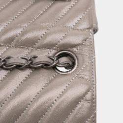 Pre Owned Chanel Brown Mini Square Classic Chevron Iridescent Calfskin Single Flap