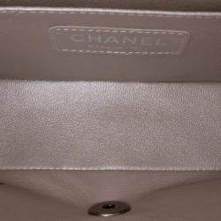 Pre Owned Chanel Brown Mini Square Classic Chevron Iridescent Calfskin Single Flap