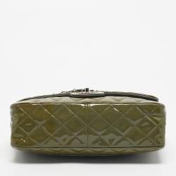 Pre Owned Chanel Green Quilted Patent Leather Jumbo Classic Single Flap Bag