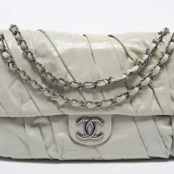 Pre Owned Chanel Grey Leather XL Classic Twisted Flap Bag