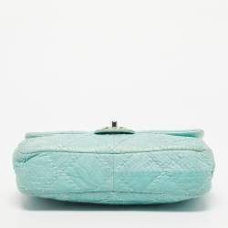 Pre Owned Chanel Aqua Blue Snakeskin Medium Ultra Stitch Classic Single Flap Bag