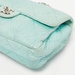 Pre Owned Chanel Aqua Blue Snakeskin Medium Ultra Stitch Classic Single Flap Bag