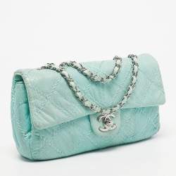 Pre Owned Chanel Aqua Blue Snakeskin Medium Ultra Stitch Classic Single Flap Bag