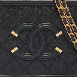 Pre Owned Chanel Black Quilted Caviar Leather Small CC Filigree Vanity Case Bag