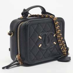 Pre Owned Chanel Black Quilted Caviar Leather Small CC Filigree Vanity Case Bag