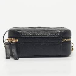Pre Owned Chanel Black Quilted Caviar Leather Small CC Filigree Vanity Case Bag
